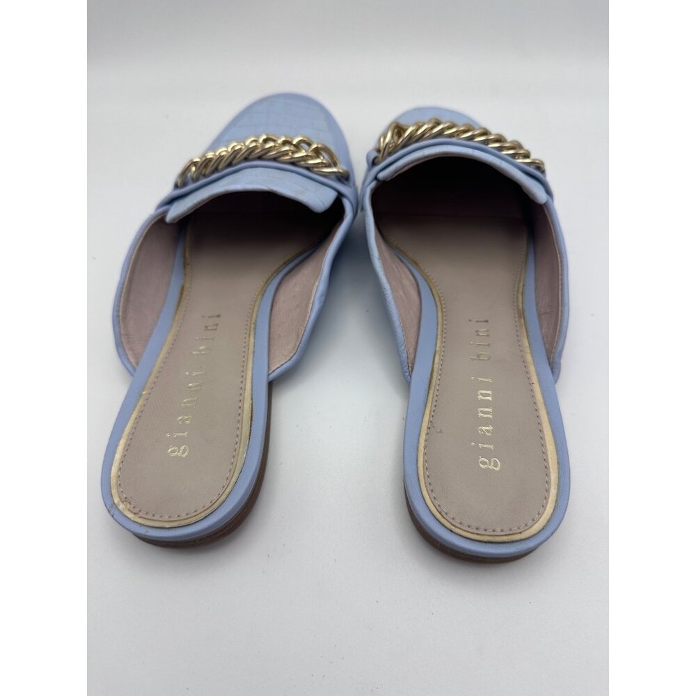 Gianni Bini Sz 10M Womens  Shoes Blue Croc-Embossed Leather Slip-On Mules Casual - Picture 3 of 9